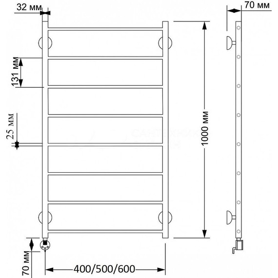 Полотенцесушитель электрический Secado Триада 1 плюс П8 500x1000 мм (возможность скрытого подключения) бронза - фото 3