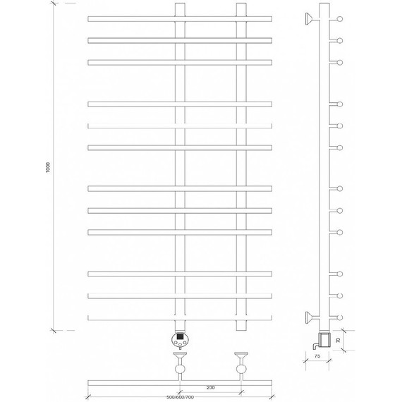 Полотенцесушитель электрический Secado Турин 3 П12 200x1000 мм (возможность скрытого подключения) бронза - фото 3