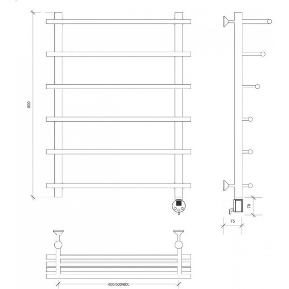 Полотенцесушитель электрический Secado Турин 6 с полкой П6 500x800 мм (возможность скрытого подключения) бронза - фото 4