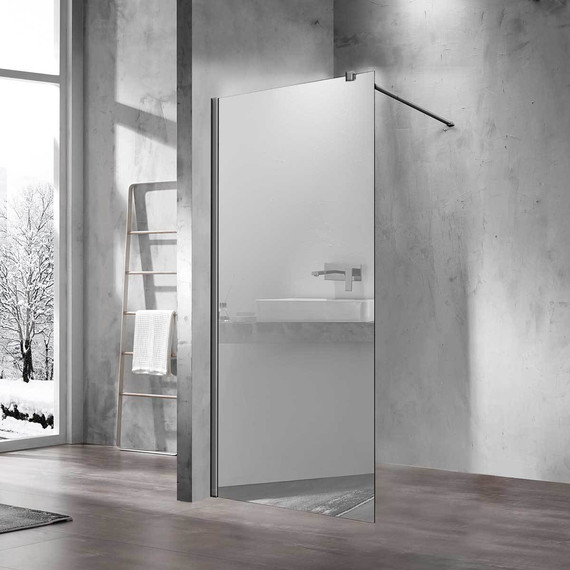 Душевая перегородка Vincea Walk-In 90 см VSW-1H900MRGM (стекло 8 мм) с кронштейном в комплекте, вороненая сталь/зеркальное - фото 