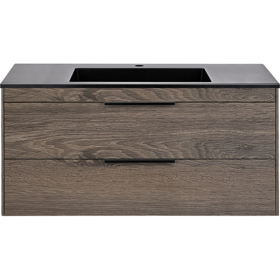 Тумба подвесная с раковиной Vincea Chiara 2D 100 см VMC-2C2100RO (раковина VCB-13100B), тёмный дуб - фото 