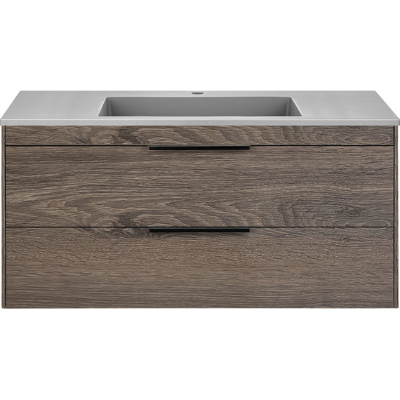 Тумба подвесная с раковиной Vincea Chiara 2D 100 см VMC-2C2100RO (раковина VCB-13100G), тёмный дуб - фото 