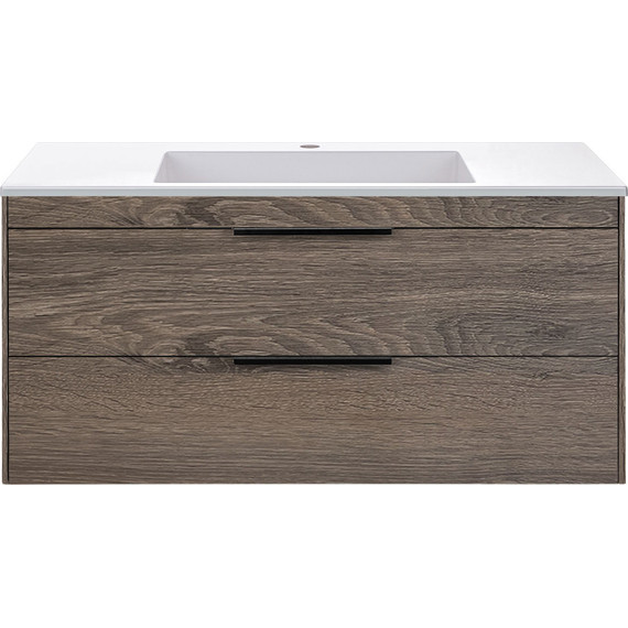 Тумба подвесная с раковиной Vincea Chiara 2D 100 см VMC-2C2100RO (раковина VCB-13100W), тёмный дуб - фото 