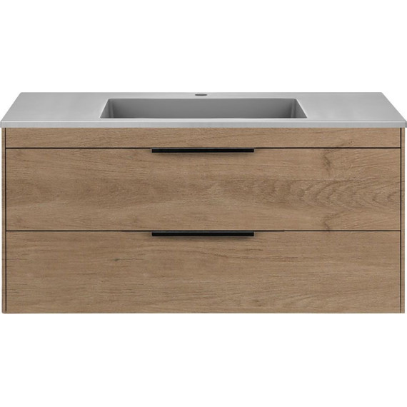 Тумба подвесная с раковиной Vincea Chiara 2D 100 см VMC-2C2100NO (раковина VCB-13100G), натуральный дуб - фото 