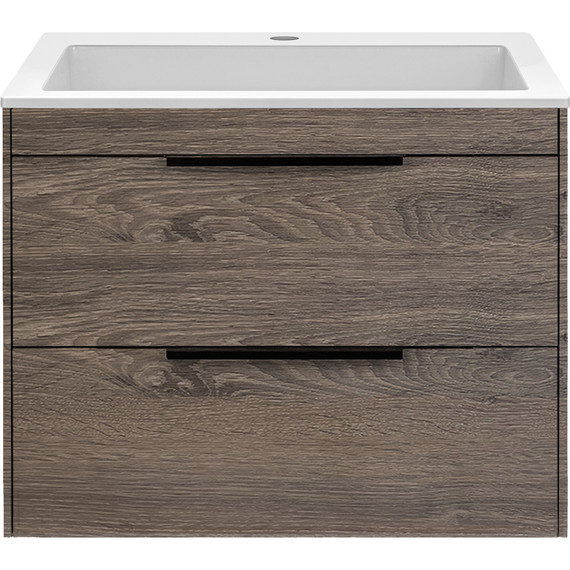 Тумба подвесная с раковиной Vincea Chiara 2D 60 см VMC-2C2600RO (раковина VCB-13600W), тёмный дуб - фото 