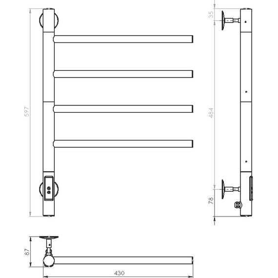 Полотенцесушитель электрический Vincea 597x430 мм VTD-1S1CE, хром - фото 5