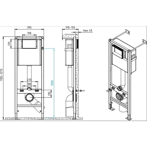 Инсталляция Cersanit Vector с подвесным унитазом City Co Dpl Eo Slim A64439 (кнопка Pilot стекло, белый) - фото 14