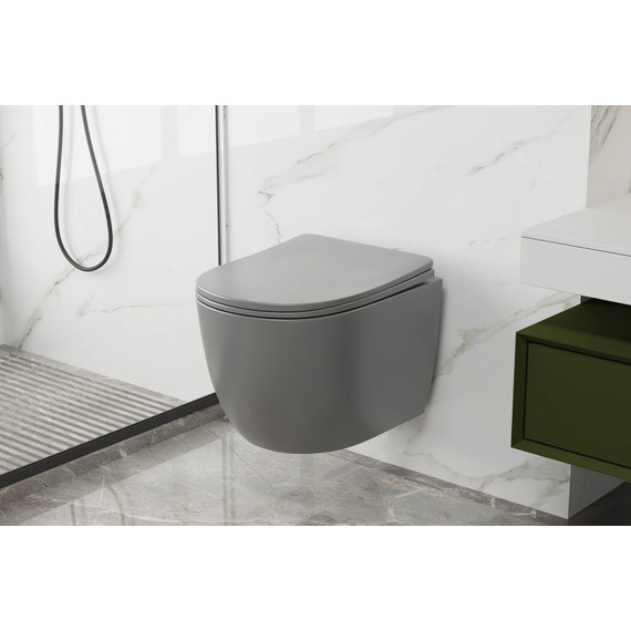 Унитаз подвесной безободковый Abber Bequem AC1103MG с крышкой микролифт, серый матовый, Цвет производителя: серый - фото 3