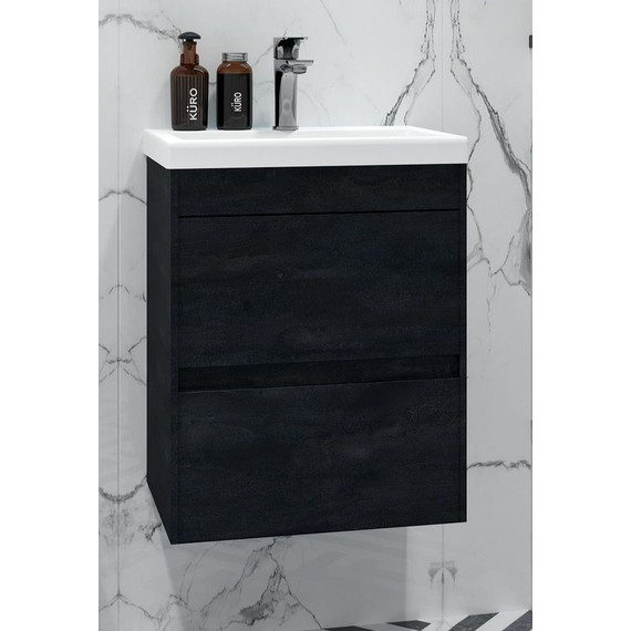 Тумба подвесная с раковиной Art&Max Family-M-400-2C-SO-HC 40 см, Угольный камень - фото 