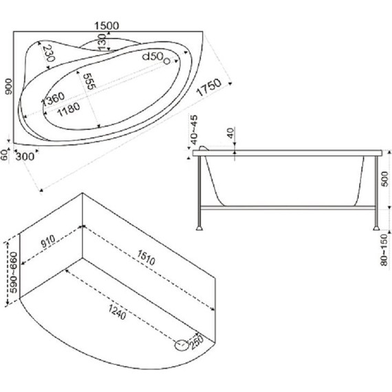 Ванна акриловая 150*90 Bas ВЕКТРА R - фото 6