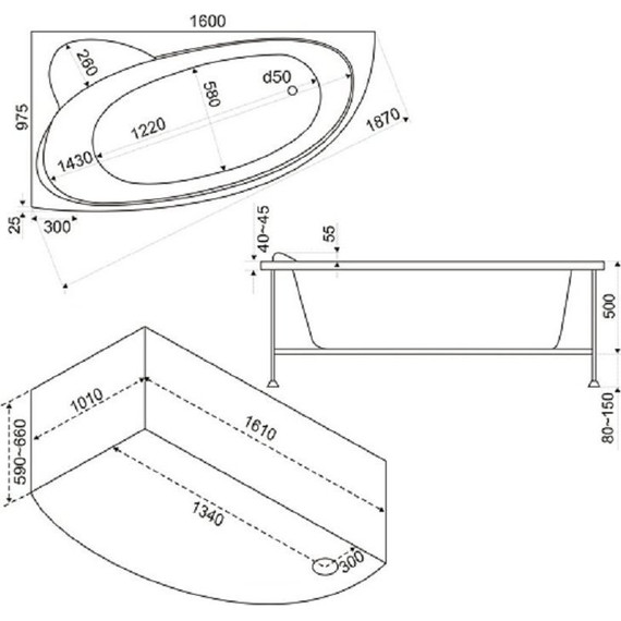 Ванна акриловая 160*100 Bas Сагра L - фото 4