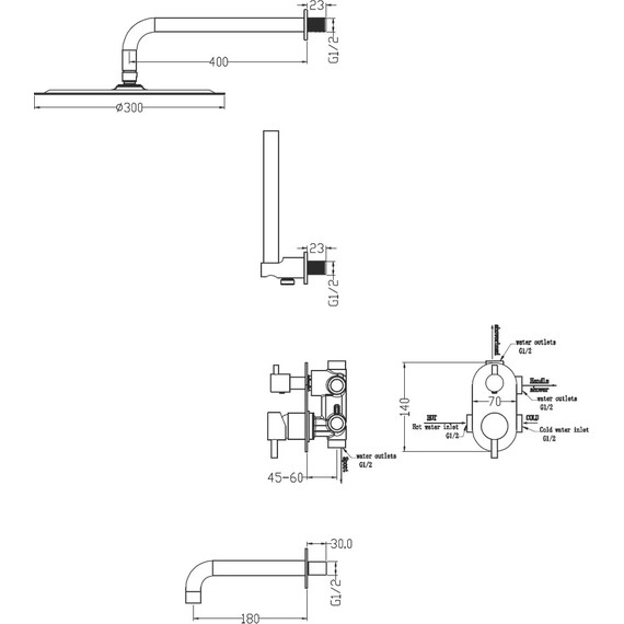 Душевая система для ванны Boheme Uno 464-2-G, золото, Цвет производителя: золото - фото 2