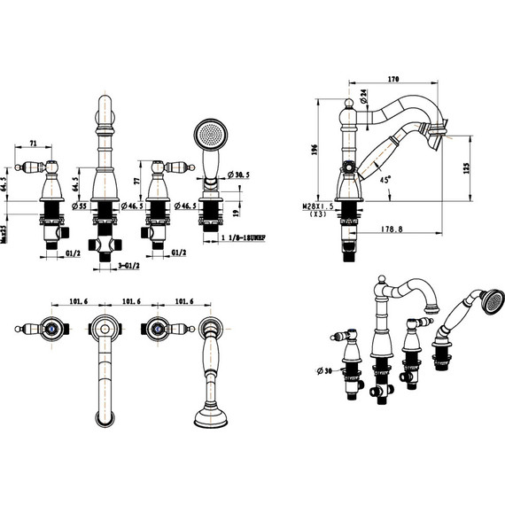 Смеситель для ванны Boheme Camelia 391, бронза - фото 2