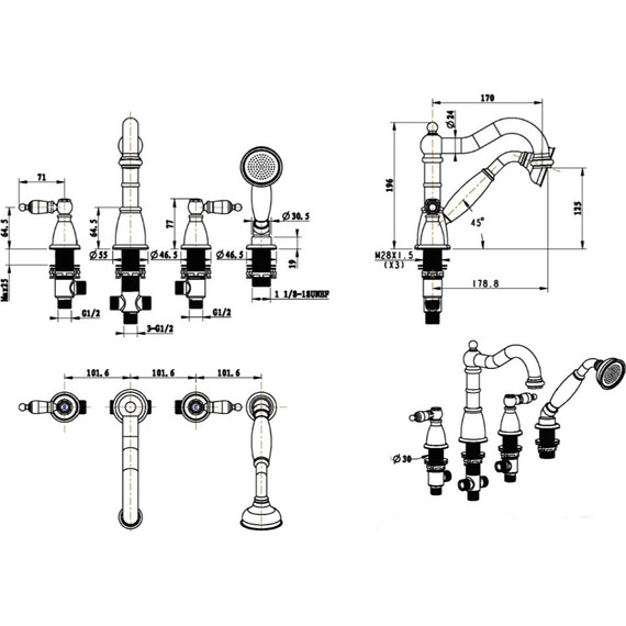 Смеситель для ванны Boheme Medici 391, бронза - фото 2