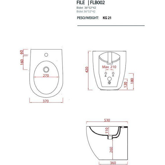 Биде напольное ArtCeram File 2.0 FLB002 39 00, cocoa - фото 2