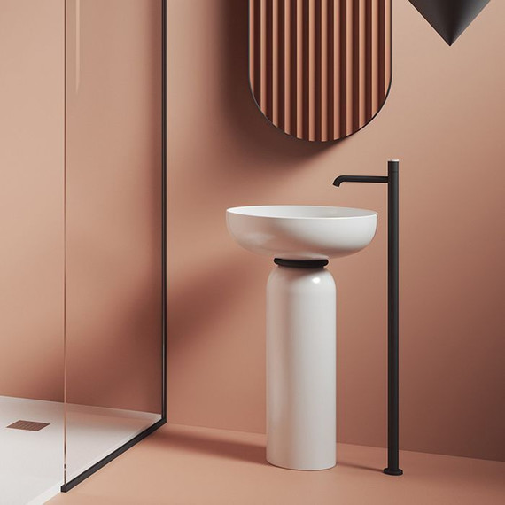 Раковина с пьедесталом ArtCeram Jolie 50 см JOL001 05 00, белый матовый/чёрный - фото 