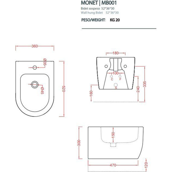 Биде подвесное ArtCeram Monet MNB001 17 00, чёрный матовый - фото 3