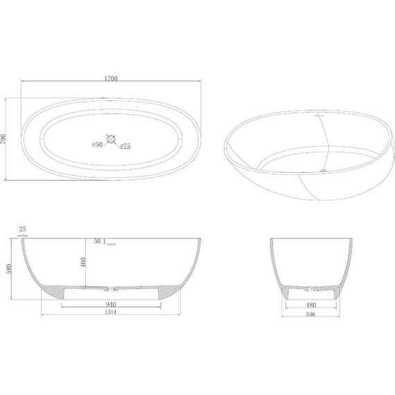 Ванна отдельностоящая Azario Charters 170x79 см CHA17079S, Размер - мм: 1700х800 - фото 5