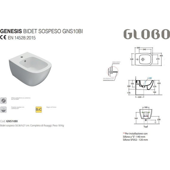 Биде подвесное Globo Genesis GNS10.BI - фото 3