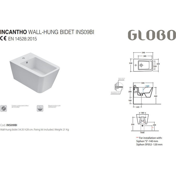 Биде подвесное Globo Incantho INS09.BI - фото 2