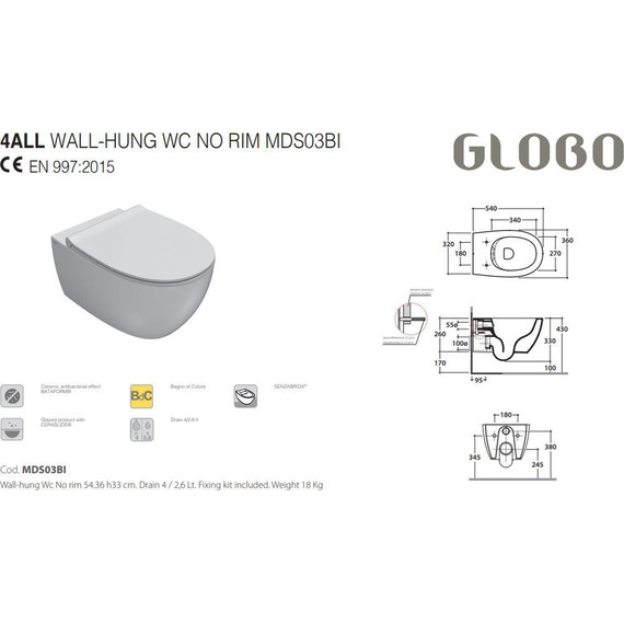 Унитаз подвесной безободковый Globo 4all MDS03.SK, smoke, Цвет производителя: чёрный - фото 2
