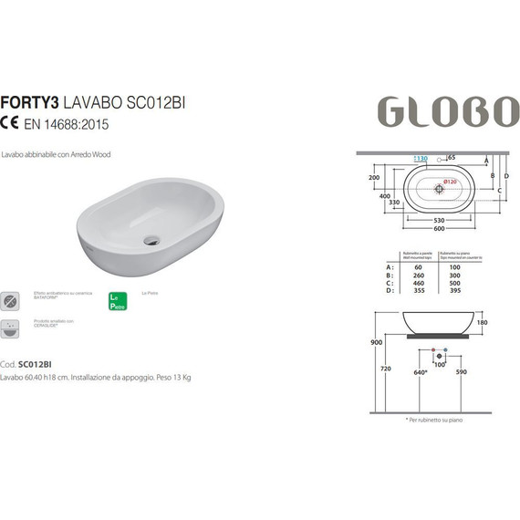 Раковина-чаша Globo Forty3 60 см SC012.BI - фото 3