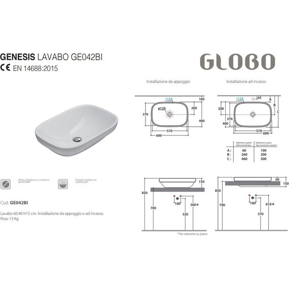 Раковина-чаша Globo Genesis 60 см GE042.BI - фото 3