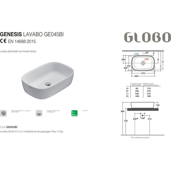 Раковина-чаша Globo Genesis 60 см GE045.BI - фото 3