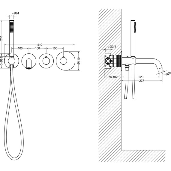 Смеситель для ванны с термостатом Timo Saona 2324/18YSM, черное золото - фото 2