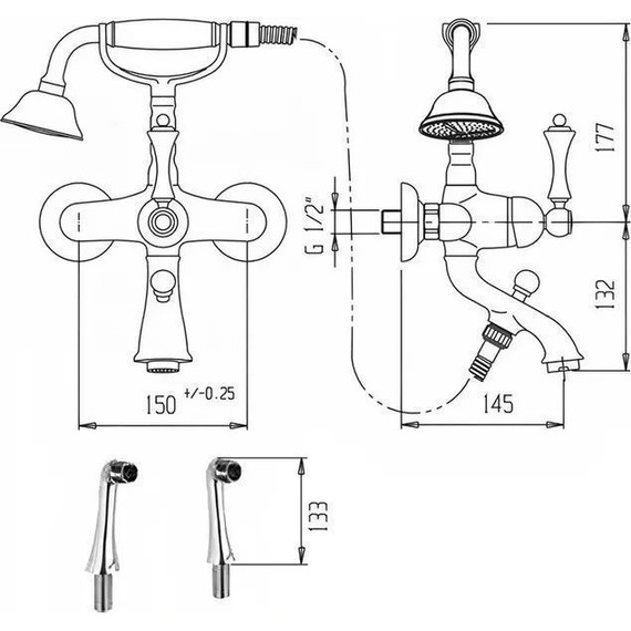 Смеситель для ванны Cezares MARGOT-PBV-02-M, бронза - фото 2