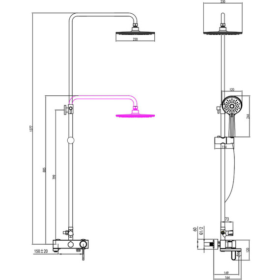 Душевая стойка Azario Infinity AZ-VBQ238U11C-1MF1J19A-ZH3394A-HB1153 - фото 2