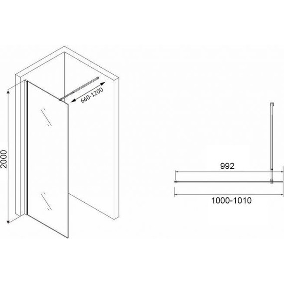 Душевая перегородка Abber Immer Offen 100 см AG61101R8 (стекло 8 мм), черный/рифленое - фото 4