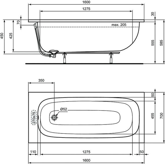 Ванна акриловая Ideal Standard 160x70 см PT475867 - фото 10