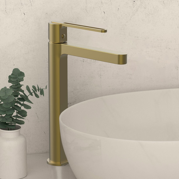 Смеситель для раковины высокий Vincea Rondo VBF-1R2BG, брашированное золото - фото 2