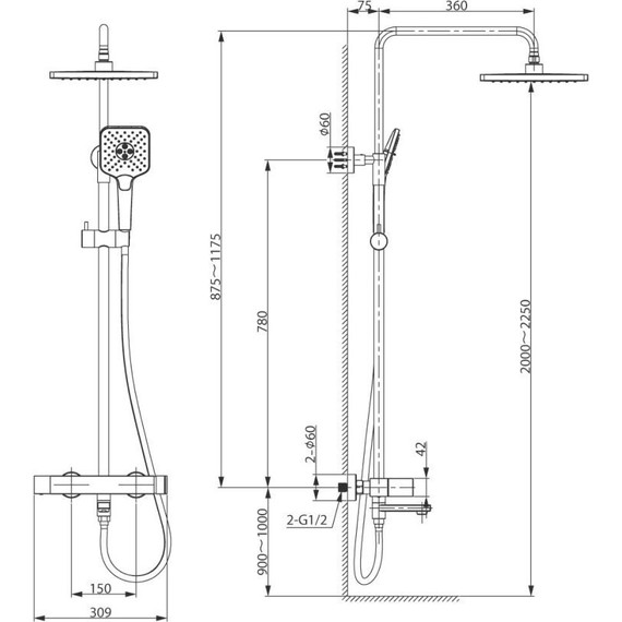 Душевая стойка Vincea Cube VSFS-1C1GM, вороненая сталь - фото 7