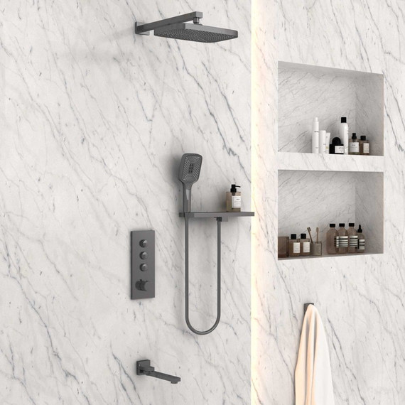 Душевая система для ванны с термостатом Vincea VSFW-431T1RGM, вороненая сталь - фото 3