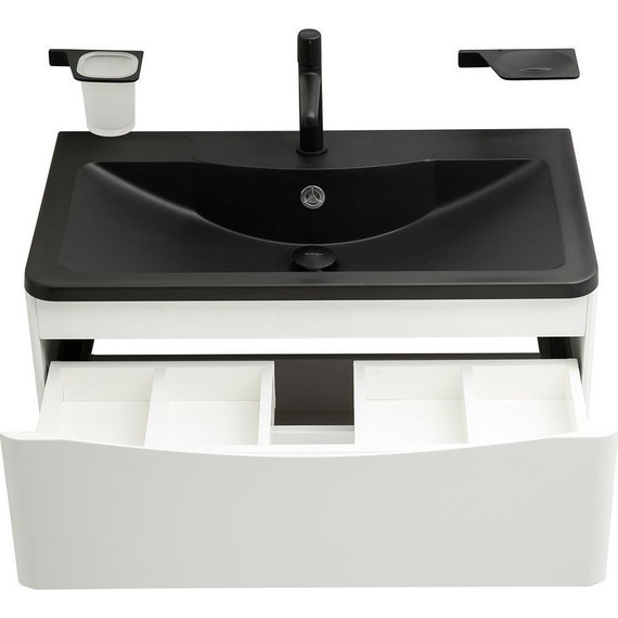 Тумба подвесная с раковиной BelBagno ACQUA-1000-2C-SO-BL 100 см, Bianco Lucido (раковина BB1000/455-LV-ART-ALR-NERO), Цвет фасада: Bianco Lucido Nero - фото 11