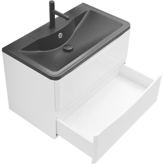 Тумба подвесная с раковиной BelBagno ACQUA-1000-2C-SO-BL 100 см, Bianco Lucido (раковина BB1000/455-LV-ART-ALR-NERO), Цвет фасада: Bianco Lucido Nero - фото 5