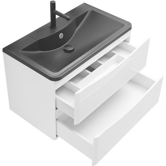 Тумба подвесная с раковиной BelBagno ACQUA-1000-2C-SO-BL 100 см, Bianco Lucido (раковина BB1000/455-LV-ART-ALR-NERO), Цвет фасада: Bianco Lucido Nero - фото 8