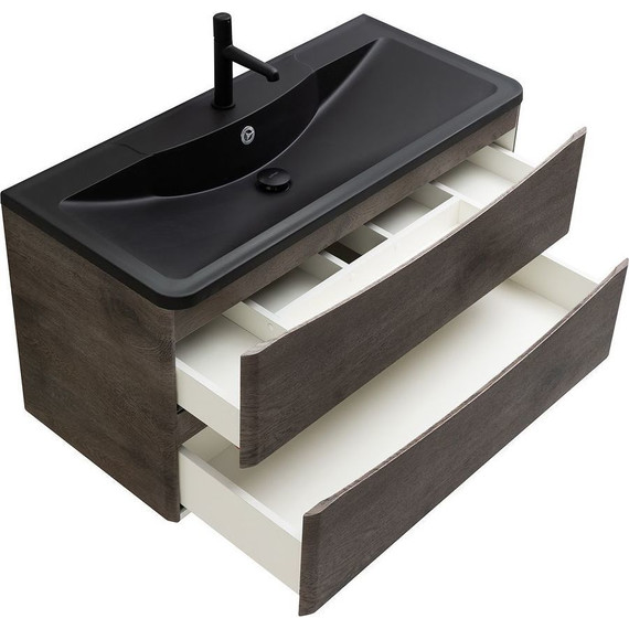 Тумба подвесная с раковиной BelBagno ACQUA-1000-2C-SO-RNG 100 см, Rovere Nature Grigio (раковина BB1000/455-LV-ART-ALR-NERO), Цвет фасада: Rovere Nature Grigio Nero - фото 8