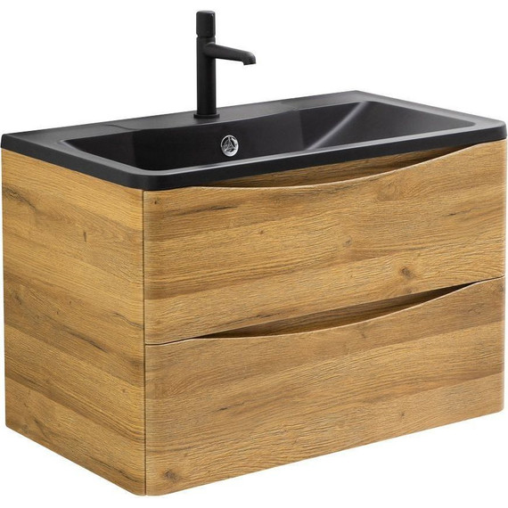 Тумба подвесная с раковиной BelBagno ACQUA-1000-2C-SO-RR 100 см, Rovere Rustico (раковина BB1000/455-LV-ART-ALR-NERO), Цвет фасада: Rovere Rustico Nero - фото 3