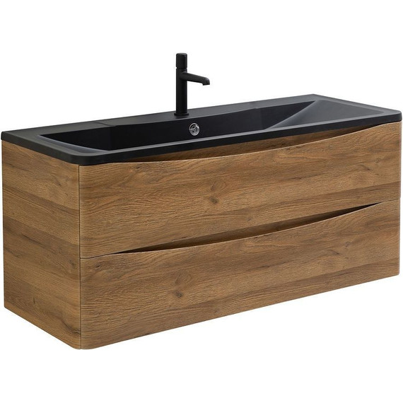 Тумба подвесная с раковиной BelBagno ACQUA-1200-2C-SO-RR 120 см, Rovere Rustico (раковина BB1200/455-LV-ART-ALR-NERO), Цвет фасада: Rovere Rustico Nero - фото 7