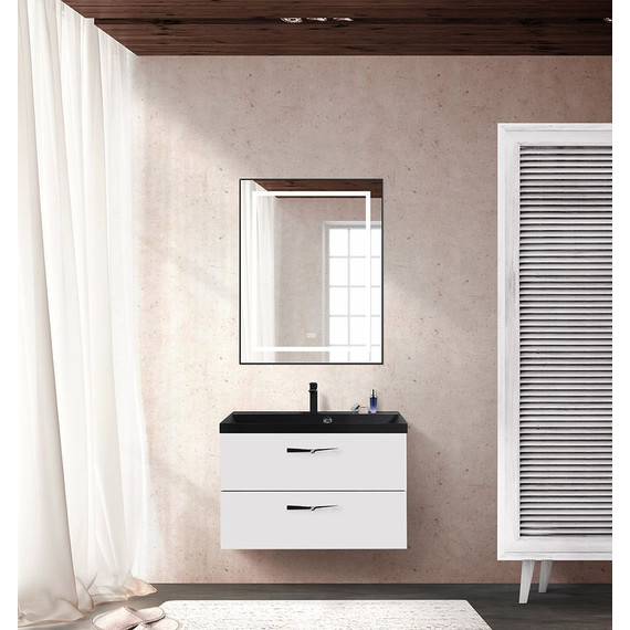 Тумба подвесная с раковиной BelBagno AURORA-800-2C-SO-BL 80 см, Bianco Lucido (раковина BB800/450-LV-ART-AST-NERO), Цвет фасада: Bianco Lucido Nero - фото 2