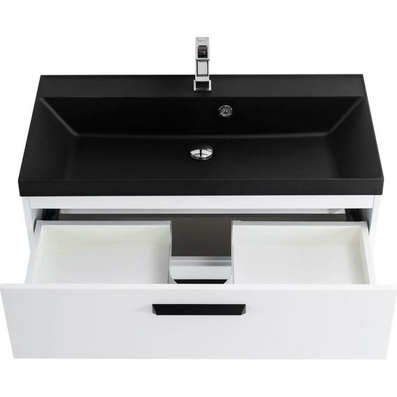 Тумба подвесная с раковиной BelBagno AURORA-800-2C-SO-BL 80 см, Bianco Lucido (раковина BB800/450-LV-ART-AST-NERO), Цвет фасада: Bianco Lucido Nero - фото 8