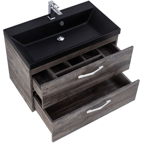 Тумба подвесная с раковиной BelBagno AURORA-800-2C-SO-PP 80 см, Pino Pasadena (раковина BB800/450-LV-ART-AST-NERO), Цвет фасада: Pino Pasadena Nero - фото 6