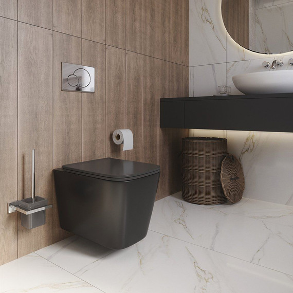 Унитаз подвесной безободковый Grossman Color GR-4441BMS с крышкой микролифт, черный - фото 2