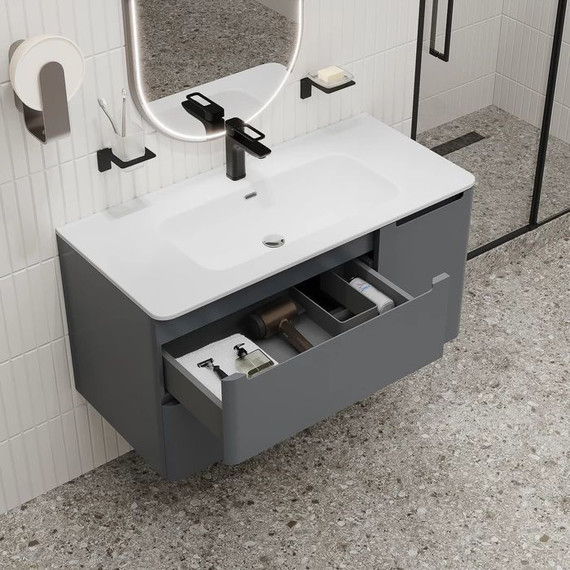 Тумба подвесная с раковиной Iddis Edifice 100 см EDI10D0i95K, темно-серый - фото 7