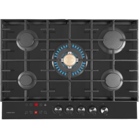 Газовая варочная поверхность Hiberg VM 7155 B (чёрное стекло) - фото 