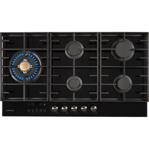 Газовая варочная поверхность Hiberg VM 9155 B (чёрное стекло) - фото 