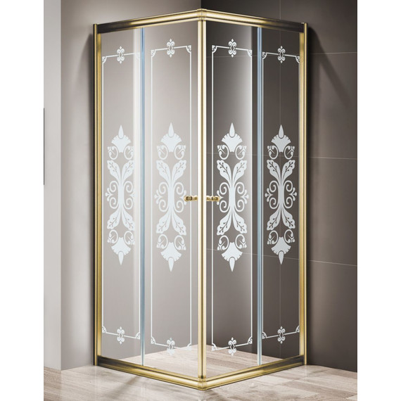 Душевое ограждение Cezares 90х90 см GIUBILEO-A-2-90-SCORREVOLE-CP-G, золото/прозрачное/узор - фото 